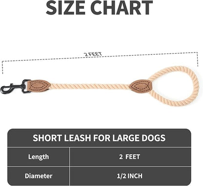 Mile High Life Short Dog Leash, Braided Cotton Rope Leashes with Leather Tip - Heavy Duty Metal Clasp, 18IN, 1/2" Thick - Wedding, Walking & Training Leash for Medium Large Dogs