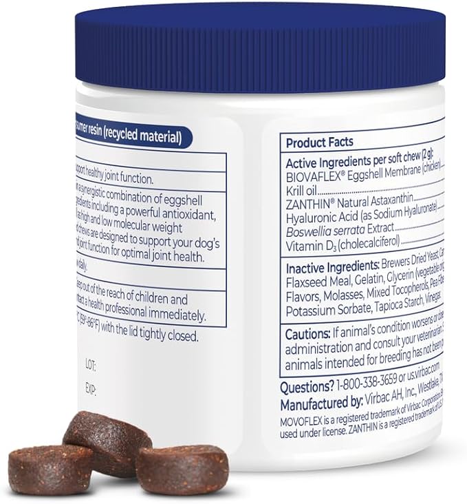 Advanced Soft Chews Hip and Joint Support Supplement for Small Dogs - Movoflex 120 Count by Virbac
