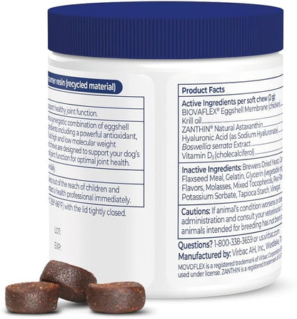 Advanced Soft Chews Hip and Joint Support Supplement for Small Dogs - Movoflex 120 Count by Virbac