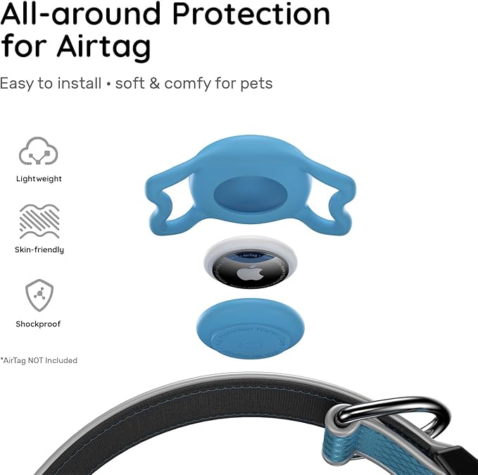 Airtag Dog Collar with Waterproof AirTag Holder & Anti-Lost QR Code, Reflective, Soft Padded & Safety Locking Buckle | Fit Large Dogs (Blue L(15.7"-23.6"))