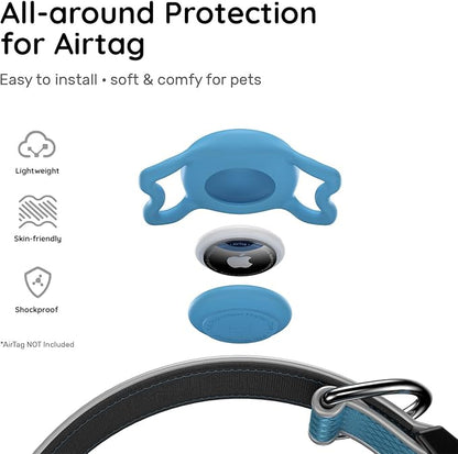 Airtag Dog Collar with Waterproof AirTag Holder & Anti-Lost QR Code, Reflective, Soft Padded & Safety Locking Buckle | Fit Large Dogs (Blue L(15.7"-23.6"))