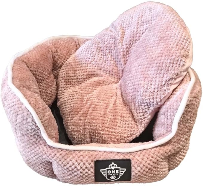 One for Pets Snuggle Pet Bed,Dog Bed, Cat Bed, Removable Washable Octagon Cuddle Bed,Anti Anxiety (Pink, Small (18 inch))