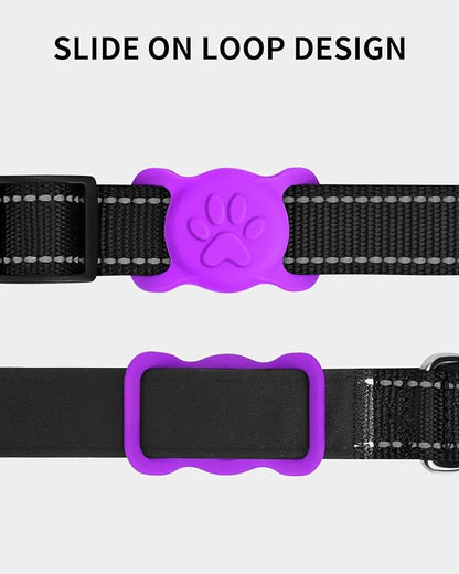 Dynmeow Dog Cat Collar Holder Compatible with Airtag, Anti-Lost Silcione Holder for 3/4-1" inch Wide Collar, Purple, M(1 Pack)