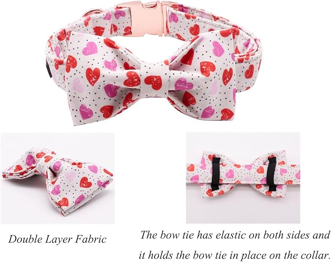 Lionet Paws Valentines Day Dog Collar with Bowtie, Dog Bowtie Collar with Metal Buckle for Dogs, Adjustable Comfortable Dog Collar Girl Boy, S, Neck 10-16 in