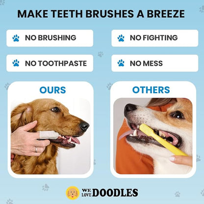 We Love Doodles Dog Teeth Cleaning Wipes - Pet Dental Finger Wipes for Dogs - Cleans Teeth and Gums, Freshens Breath Dog Dental Wipes, Prevents Tartar Buildup, Fits Most Finger Sizes (50 Pieces)