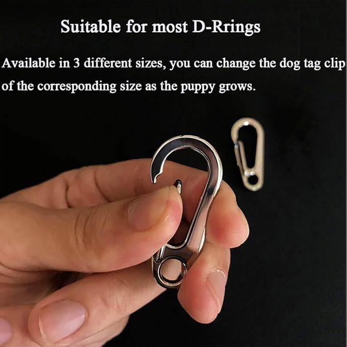 Dog Tag Clips/Multiple Size 304 Stainless Steel Quick Clip with Rings/Easy Change Pet ID Tag Holder for Small/Medium/Large Dog Cat Collars and Harnesses.(3 Pack)