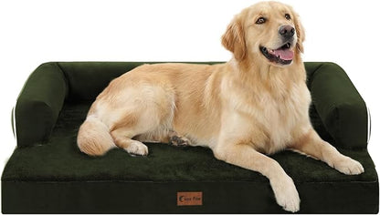 Casa Paw Orthopedic Dog Beds for Large Sized Dogs, Waterproof Egg Crate Foam Large Dog Couch Beds with Comfy Bolster 36x27Inch, Washable Pet Beds with Removable Cover and Nonskid Bottom, Olive Green