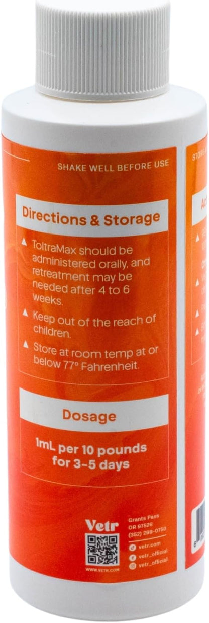 ToltraMax Toltrazuril 10.0% for Horses, Dogs, Cats, 120mL/4 Ounce, for Non-Food Chain Animals, Peanut Butter