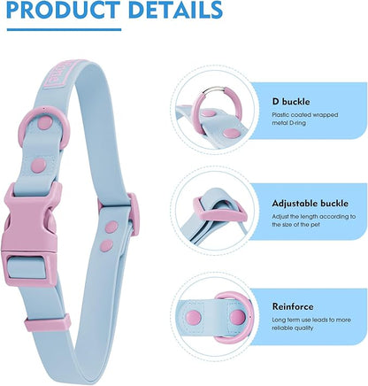 Wolfone Waterproof Dog Collar with Quick Release Buckle， Cute Adjustable Collar for Dogs Comfort Sturdy Durable Odor Proof Easy Care（Spun Sugar 37.5-55cm）