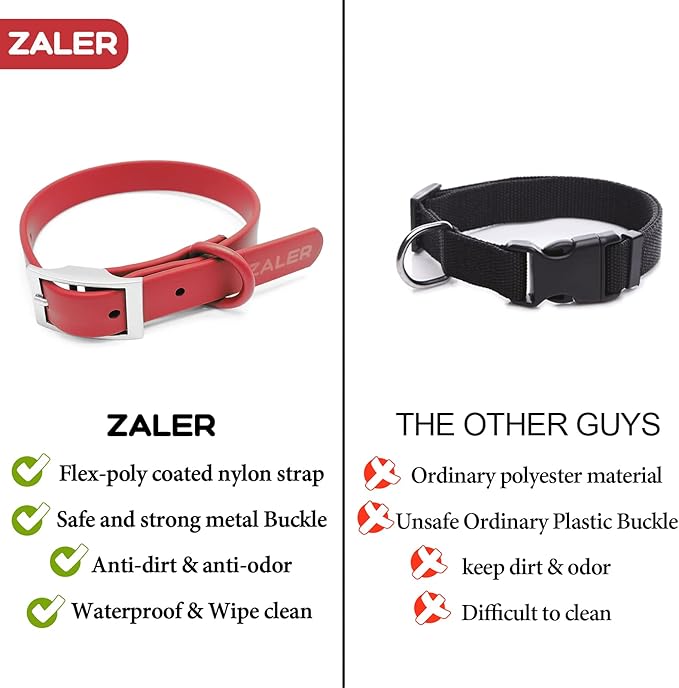 ZALER Waterproof Dog Collar, Adjustable Odor Proof Dog Collars Easy to Clean, Soft Comfortable Pet Collars for Large, Medium Small Dogs (Strawberry Red, S(Length:8.6''-12.6''; Width:0.75''))