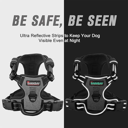BARKBAY No Pull Dog Harness Front Clip Heavy Duty Reflective Easy Control Handle for Large Dog Walking(Dark Grey,XS)