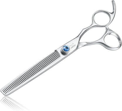 JASON 7" 50 Teeth Thinning Dog Grooming Blending Scissor, Ergonomic Pet Grooming Thinner Blender Shears Cat Trimming Texturizing Kit with Offset Handle and a Jewelled Screw 30% Thinning Rate Christmas