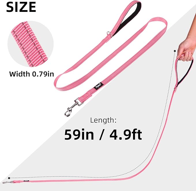 PUPTECK Reflective Dog Leash with Comfortable Padded Handle Durable Nylon Dog Lead for Small Medium and Large Dogs Cats Walking Running Training Outside, Light Pink