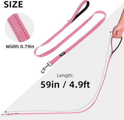 PUPTECK Reflective Dog Leash with Comfortable Padded Handle Durable Nylon Dog Lead for Small Medium and Large Dogs Cats Walking Running Training Outside, Light Pink