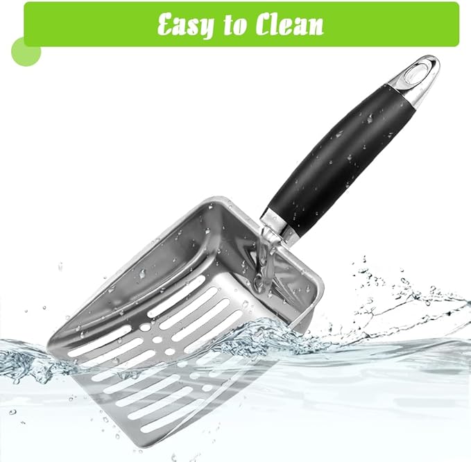 Apidgrowth Cat Litter Scoop - Stainless Steel Metal Cat Litter Scoop-Sturdy Mesh Scooper - Mesh Shovel-Easy to Clean - Suitable for Cat Litter Box - Light Black