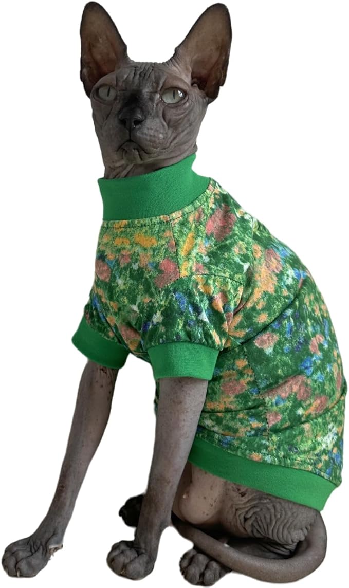 Limited Edition Sphynx Cat Cotton T-Shirts Hairless Cat Sweatshirt Pet Kitten Clothes Round Collar Kitten Shirts Vest Cats & Small Dogs Apparel (Impressionism, XL (10-12 lbs))