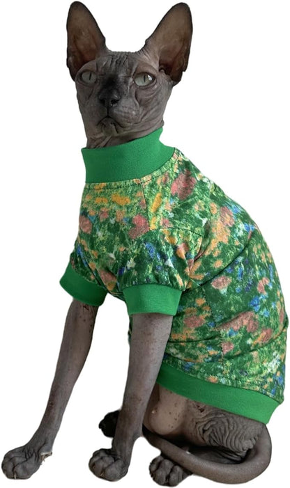 Limited Edition Sphynx Cat Cotton T-Shirts Hairless Cat Sweatshirt Pet Kitten Clothes Round Collar Kitten Shirts Vest Cats & Small Dogs Apparel (Impressionism, L (7.7-9.9 lbs))