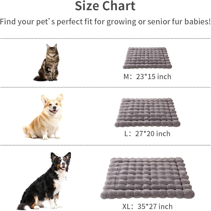 SOMAHE Self-Warming Dog Bed, Plush Faux Fur Mat with Anti-Slip Bottom, Ultra Soft Heated Pet Bed for Medium Large Dogs, Cozy Fluffy Pad for Carriers Couch Crate, Machine Washable, 35 x 27 Inch Gray