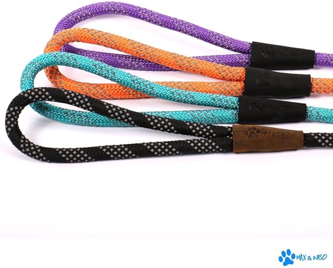 Max and Neo Rope Leash Reflective - 6 FT x 1/2" (Black, Donates to Dog Rescue)