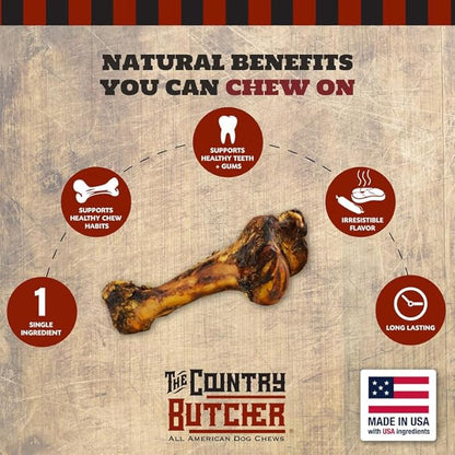 THE COUNTRY BUTCHER Giant Dog Bone for Aggressive Chewers, Large and Medium Breed Dog Treat, Natural, Tough, Chew Toy, Made in The USA, 1 Count
