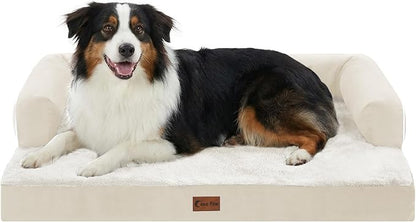 Casa Paw Orthopedic Dog Beds for Large Sized Dogs, Waterproof Egg Crate Foam Medium Dog Couch Beds for Crate 35x22Inch, Washable Pet Beds with Removable Cover and Nonskid Bottom, Beige