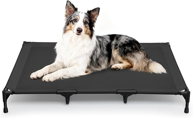 Love&go Elevated Dog Bed with Metal Frame, Cooling Raised Pet Cot for Dog and Cat (XL - Black, XLarge- 44x34x5.5 inch)