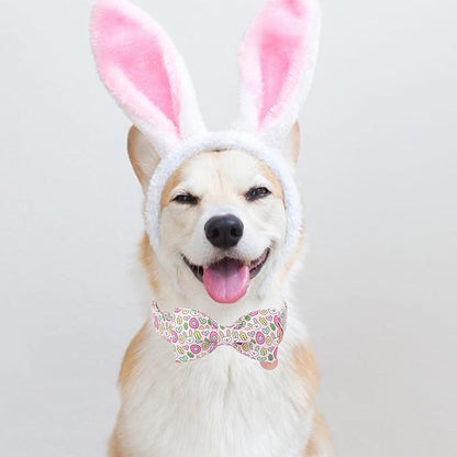 Easter Bunny Dog Collar with Bowtie,Cotton Easter Eggs Bowtie Collar for Puppy Girl Boy Dogs,Cute Bunny Pet Collars with Metal Buckle,Gift Dog Collars, XS, Neck 8-12in