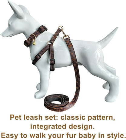 Dog Collar Harness and Leash-Adjustable and No Pull pet Harness for Dogs with Plastic Buckle, Stylish Pattern for Small Medium or Large Boy and Girl Dog