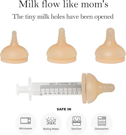 Doggiema Silicone Feeding Nipple and Syringes for All Breed of Puppies and Other Animals Dongdong pet (4 Size Nipple+6 Syringes)