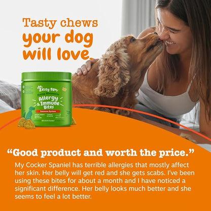 Zesty Paws Dog Allergy Relief - Anti Itch Supplement - Omega 3 Probiotics for Dogs - Salmon Oil Digestive Health - Soft Chews for Skin & Seasonal Allergies - with Epicor Pets – Hemp - 90 Count…