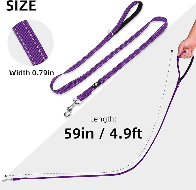 PUPTECK Reflective Dog Leash with Comfortable Padded Handle Durable Nylon Dog Lead for Small Medium and Large Dogs Cats Walking Running Training Outside, Purple