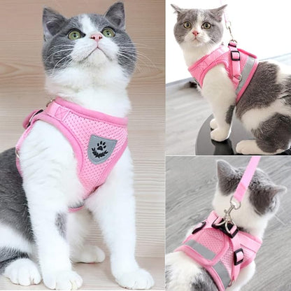 FEimaX Dog Harness and Leash Set for Walking, Soft Mesh Adjustable Easy Control Lightweight Cat Vest Harnesses with Reflective Strips, Escape Proof Small Dogs Cats Vests