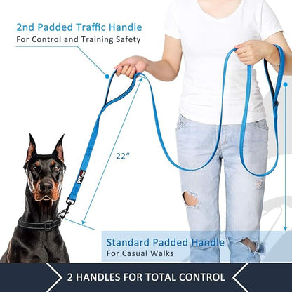 Plutus Pet Double Handle Dog Leash 5ft, Heavy Duty, Reflective Dual Handle Dog Leash for Safety Training, for Medium Large Dogs,2 Handle Leads(Blue)