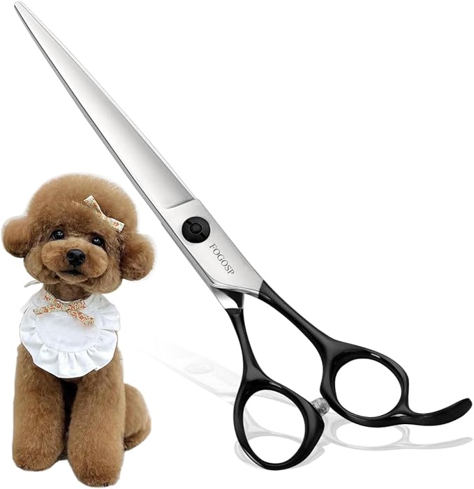 FOGOSP Professional Dog Grooming Scissors Straight 7" Grooming Shears for Cutting Small Pet Cat Thick Hair Japan 440C Stainless Steel Super Sharp Right Handed(7 in Straight, Black)