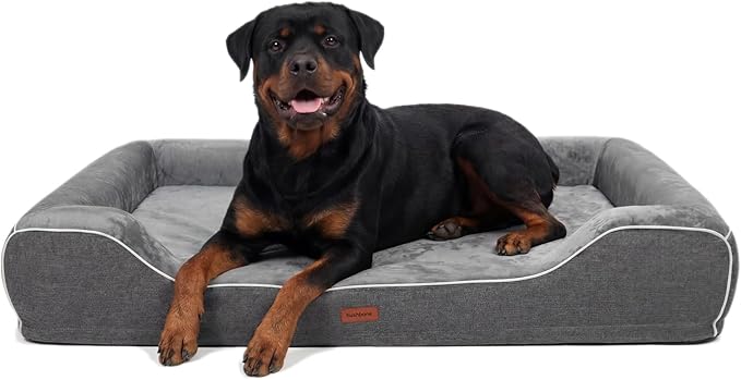 48 Inch XXL Orthopedic Dog Couch Bed for Extra Large Dogs Up to 100 lbs,Cooling Gel Memory Foam + Egg Crate Foam,Waterproof Removable Washable Cover,4-Sided Bolster,Non-Slip Bottom,Dark Grey