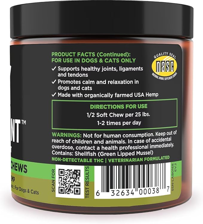 Super Snouts Hemp & Joint Chew for Dogs & Cats, 30 Chews (Up to 60 servings) – Made in USA Hip & Joint Supplement with Green Lipped Mussels, Hemp Helps Calms Joint Inflammation & Relief Joint Pain