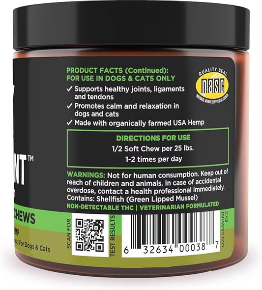 Super Snouts Hemp & Joint Chew for Dogs & Cats, 30 Chews (Up to 60 servings) – Made in USA Hip & Joint Supplement with Green Lipped Mussels, Hemp Helps Calms Joint Inflammation & Relief Joint Pain
