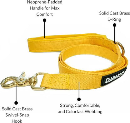 DJANGO Adventure Dog Leash – Strong, Comfortable, and Stylish Dog Leash with Solid Brass Hardware and Padded Handle - Designed for Outdoor Adventures and Everyday Use (Dandelion Yellow)