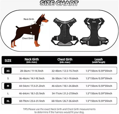 Dog Harness No Pull Adjustable Reflective,for Medium and Large Small Dog with Leash 59.06in (Black, L)