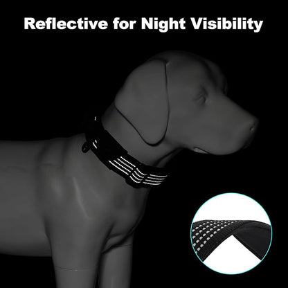 Plutus Pet Tactical Dog Collar with Tracker Pocket for AirTag, Adjustable Reflective Nylon Collar, Metal Buckle, Leather-Wrapped Handle, Soft Padded for Medium Large Dogs (Black, M)