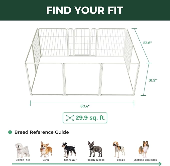 FXW Acrylic & Wire Mesh Indoor Dog Playpen, Heavy Duty 32 Inch 10 Panels Metal Dog Pen for Small and Medium Dogs, White│Patented