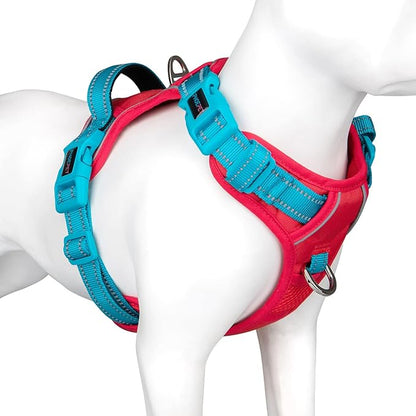 PHOEPET No Pull Dog Harness, Unique Colors Reflective Adjustable Dog Vest, with Soft Training Handle Metal Clips for Small Medium Large Dogs (Red Base & Teal Straps,XS)