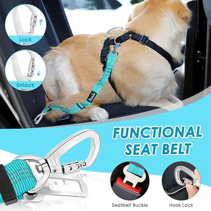 SlowTon Dog Seatbelt, 2 Pack Dog Seat Belt Car Leash Adjustable Elastic Bungee Buffer Heavy Duty Nylon Reflective Pet Safety Tether Connect to Dog Harness for Travel Riding in Vehicle (Daul Clip, TB)