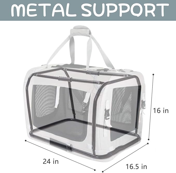 Petseek Extra Large Cat Carrier Soft Sided, Portable Small Dog Carrier for 2 Cats, 24"x16.5"x16" Car Travel Folding Comfortable Design with Bowl, Grey