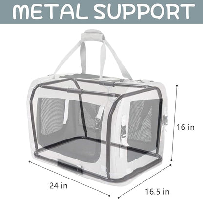 Petseek Extra Large Cat Carrier Soft Sided, Portable Small Dog Carrier for 2 Cats, 24"x16.5"x16" Car Travel Folding Comfortable Design with Bowl, Grey
