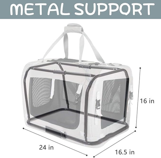 Petseek Extra Large Cat Carrier Soft Sided, Portable Small Dog Carrier for 2 Cats, 24"x16.5"x16" Car Travel Folding Comfortable Design with Bowl, Grey