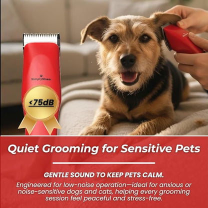 SIMPLYSHEAR Professional Dog Clippers for Grooming | High-Performance 2-Speed Corded Shears for Thick, Curly Coats & Matted Hair | Low-Noise Pet Grooming Kit with Heavy Duty Hair Trimmer, Red