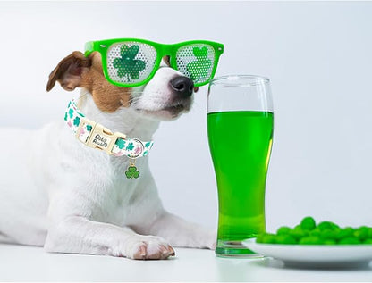 St Patrick's Day Dog Collar-Adjustable Cute Trefoil Pet Collars Cotton Clovers Holiday Puppy Collar Green Spring Necklace Gift for Large Dogs