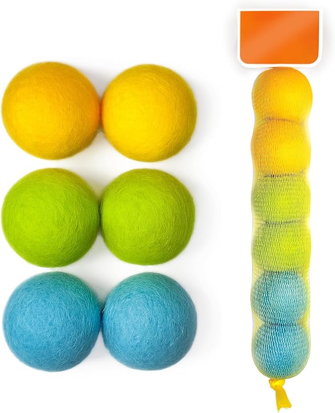 Hi Purr 100% Wool Felt Cat Toy Balls – 6-Pack, 3 Colors – Natural, Durable & Safe Size for Indoor Cats