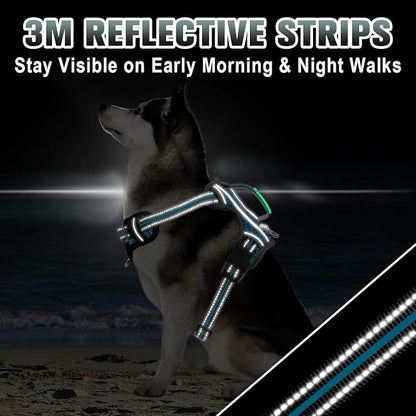 BARKBAY No Pull Dog Harness Large Step in Reflective Dog Harness with Front Clip and Easy Control Handle for Walking Training Running with ID tag Pocke(Blue/Black,M